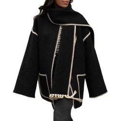 Wintermantel Damen Mantel Mit Quaste Schal Lose Langarm Einreiher Mäntel Herbst Winter Frauen Warme Woll Stickerei Jacke Outwear Oversized Wollmantel von tinetill