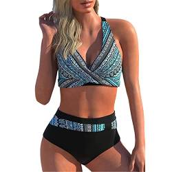 tinetill Bikini Damen Push Up Bikini Set Zweiteiliger Bauchweg Badeanzug High Waist Bademode Triangel Crossover Bikini V Ausschnitt Swimsuit von tinetill