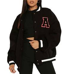 tinetill Bomberjacke Damen Sweatjacke Übergangsjacke College Jacket Reißverschluss Für Frauen Oversized Patchwork Baseball Jacke Vintage Sport Jacken Baseball Mantel von tinetill