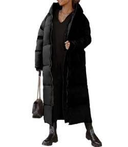 tinetill Damen Daunenjacke Lang Mantel Pufferjacke Warme Winterjacke Steppjacke Mit Kapuze Verdickter Daunenmantel Mit Reißverschluss Langarm Winddicht Outwears von tinetill