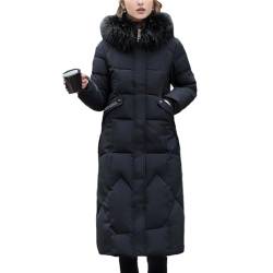 tinetill Damen Lang Daunenmantel Warm Wintermantel Steppmantel mit Fellkapuze Verdickte Winterjacke Maxi Jacke Daunenjacke mit Kunstpelz Kapuze Winddicht Mantel von tinetill