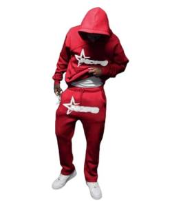 tinetill Herren Trainingsanzug Buchstaben Druck Sportbekleidung Y2K Hip Hop Jogginganzug Hoodies mit Kapuze und Jogginghosen Lose Oberteile und Sporthosen 2 Teile Hausanzug von tinetill