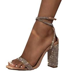 tinetill High Heels Sandaletten Schuhe Lace Hohl Blockabsatz High Heels Open Toe Sandalen Blockabsatz Party Sommerschuhe Abendschuhe von tinetill