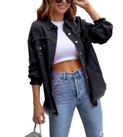 tinetill Jeansjacke Damen übergangsjacke Vintage Oversize Boyfriend Jean Mantel Übergangs Ripped Denim Jacken Jeansmantel von tinetill