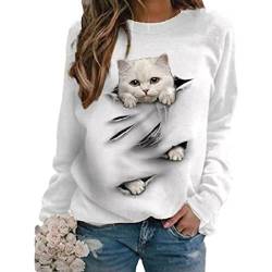 tinetill Katze Langarmshirt Süße Tier Drucken 3D Druck Katzen-Muster Bluse Oberteile Lange Pulli Herbst Kapuzenpullover Tshirt Herbst Shirts Hemd Rundhals Pullover von tinetill