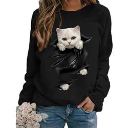 tinetill Katze Langarmshirt Süße Tier Drucken 3D Druck Katzen-Muster Bluse Oberteile Lange Pulli Herbst Kapuzenpullover Tshirt Herbst Shirts Hemd Rundhals Pullover von tinetill