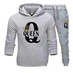 tinetill King Queen Pullover Sportanzug 2 Stücke Kapuzenpullover Couple Jogginganzug Freizeitanzug Hoodie und Hose Set für Paare von tinetill