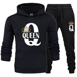 tinetill King Queen Pullover Sportanzug 2 Stücke Kapuzenpullover Couple Jogginganzug Freizeitanzug Hoodie und Hose Set für Paare von tinetill