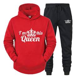 tinetill King Queen Pullover Sportanzug 2 Stücke Kapuzenpullover Couple Jogginganzug Freizeitanzug Hoodie und Hose Set für Paare von tinetill