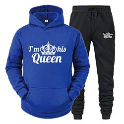 tinetill King Queen Pullover Sportanzug 2 Stücke Kapuzenpullover Couple Jogginganzug Freizeitanzug Hoodie und Hose Set für Paare von tinetill