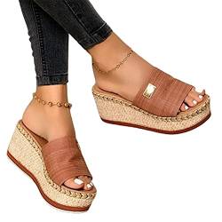 tinetill Sandalen Damen Sommer Wedge Peep Toe High Heel Plattform Pantoletten Flache Schuhe Anti-Rutsch-Sandalen von tinetill