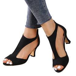 tinetill Sandalen Damen mit Absatz Sommerschuhe Elegant Sandaletten High Heels Pumps Römersandalen mit Reißverschluss Römersandalen Fischmaul Abendschuhe von tinetill