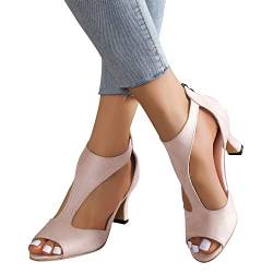 tinetill Sandalen Damen mit Absatz Sommerschuhe Elegant Sandaletten High Heels Pumps Römersandalen mit Reißverschluss Römersandalen Fischmaul Abendschuhe von tinetill