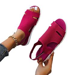 tinetill Sommerschuhe Damen Sandalen Bequem Flach Sandaletten Mit Absatz Sommer Vintage Elegant Schnüren Schuhe Ultraleichte Tennisschuhe Stretch, A Rot, 36 EU von tinetill