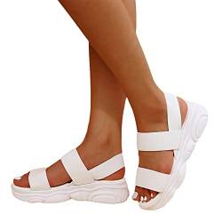 tinetill Sommerschuhe Damen Sandalen Sommer Plateau Sandalen Casual Strand Sportliche Sandalen Keilabsatz Slingback Wedges Sandaletten Sommerschuhe, Weiß, 35 EU von tinetill