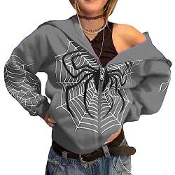 tinetill Sweatjacke Damen Y2K Zip Up Hoodie mit Reißverschluss Kapuzenjacke mit Taschen Langarm Harajuku Sweatshirt E-Gril Kapuzenpullover von tinetill