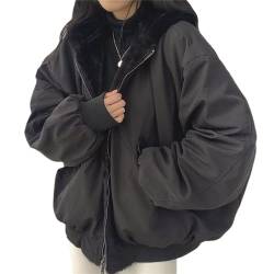 tinetill Winterjacke Damen Wendejacke Baggy Doppelseitige Wintermantel Auf Beiden Seiten Parka Mit Fell Kapuze Warm Plüsch Jacke mit Reißverschluss Loose Outdoorjacke von tinetill