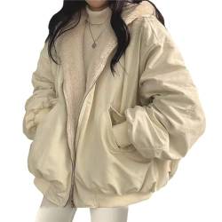 tinetill Winterjacke Damen Wendejacke Baggy Doppelseitige Wintermantel Auf Beiden Seiten Parka Mit Fell Kapuze Warm Plüsch Jacke mit Reißverschluss Loose Outdoorjacke von tinetill