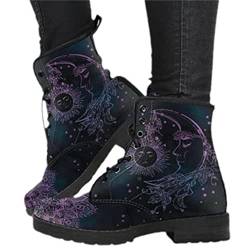 tinetill Winterstiefel Damen Winterschuhe Kurze Stiefel Gothic Chelsea Boot Punk Stiefeletten Biker Boot Knöchel Frauen Stiefel Mit Blockabsatz Gotisch Retro Drucken Kurze Stiefeletten von tinetill