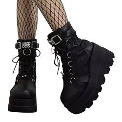 tinetill Winterstiefel Damen Winterschuhe Kurzschaft Schnürstiefel Gothic Vintage Stiefeletten Schuhe Plateau Stiefel Reißverschluss Chunky Heel Schuhe von tinetill