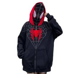 tinetill Y2K Zip Up Hoodie Herren Kapuzenpullover Spider Grunge Vintage Gothic Sweatjacke Unisex Kapuzenjacke mit Spinnendruck Langarm Kapuzenpulli Hip Hop Streetwear von tinetill