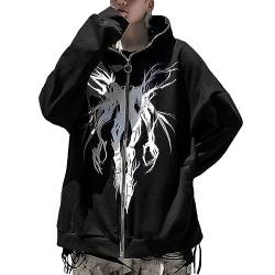 tinetill Zip Up Hoodies Damen Herren Kapuzenpullover Gothic Graphic Print Hoodie Paare Sweatshirt Harajuku Oversized Hoodie Unisex Sweatjacke mit Kapuze von tinetill