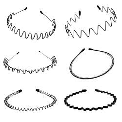 tinysiry 6 Stück Haarbänder für Männer, rutschfestes Sportmode-Stirnband, Metallstirnband, schwarzes Haarband, Federwellen-Haarband für Damen und Herren 6pcs von tinysiry