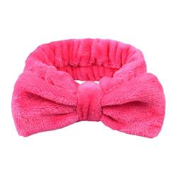 tinysiry Bowknot Coral Fleece Haarband, einfarbiges Waschgesichtshaarband zum Waschen des Gesichts, Dusche, Sport, Schönheit, Hautpflege Rosenrot von tinysiry