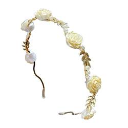 tinysiry Frauen Faux Pearl Rose Stirnbänder, Vintage Stirnband für Mädchen, Braut Haarband Hochzeit Haarschmuck, Party Dekoration Kopfschmuck Weiß von tinysiry