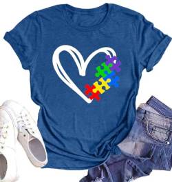 Damen Autismus Shirts Autismus Bewusstsein Herz Graphic Tshirt Frauen Autismus Monat T-Shirts von tiorhooe