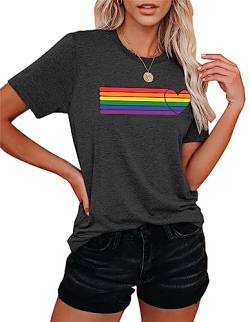 Damen LGBT Gay Pride Month T-Shirts Frauen Pride Shirt Frau Regenbogen Print Kurzarm Top （Grau2,XX-Large von tiorhooe