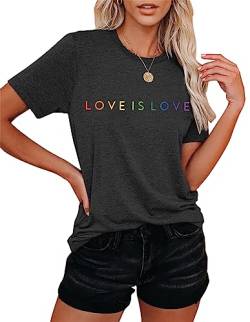 Damen Pride Shirt Frauen LGBT Gay Pride Month T-Shirts Frau Regenbogen Print Kurzarm Top （Grau,Mittel von tiorhooe