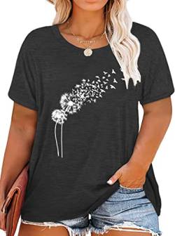 Frauen Oversize Shirt Damen Große Größen Dandelion T Shirts Frau Plus Size Blume Motiven Tee （Grau,XL von tiorhooe