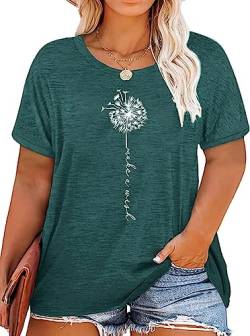 Frauen Oversize Shirt Damen Große Größen Dandelion T Shirts Frau Plus Size Blume Motiven Tee （Grün1,3XL von tiorhooe