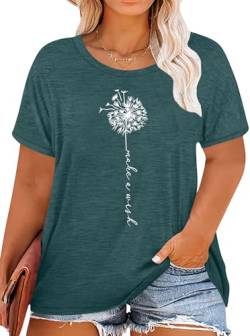 Frauen Oversize Shirt Damen Große Größen Dandelion T Shirts Frau Plus Size Blume Motiven Tee （Grün1,XL von tiorhooe