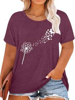 Frauen Oversize Shirt Damen Große Größen Dandelion T Shirts Frau Plus Size Blume Motiven Tee （Lila,3XL von tiorhooe