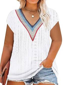 Große Größen T-Shirts Damen V-Ausschnitt Plus Size Mode Strick Top Sommer Oversize Frauen Tshirts （Weiß,X-Large von tiorhooe