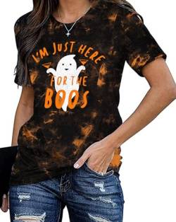 Halloween Shirt Damen Ghost Graphic Tshirt Frauen Karneval Lässiges Kurzarm Tees （TDBraun,Groß von tiorhooe