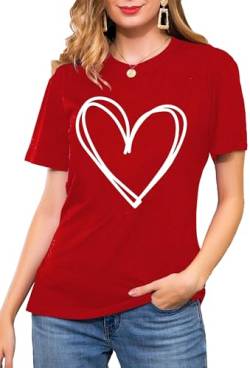 Liebesherz T Shirts für Damen Valentinstag Herz T-Shirt Frauen Cute Herz Graphic Tees （Rot1,Klein von tiorhooe