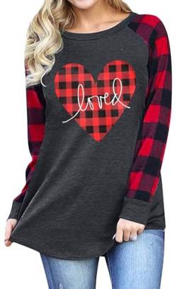 Liebesherzpullover Damen Valentinstag Herz Sweatershirt Frauen Cute Herz Graphic Langarm Shirts von tiorhooe