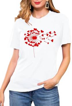 Pusteblume Shirt für Damen Liebesherz Valentinstag T-Shirt Frauen Herz Graphic Tees von tiorhooe