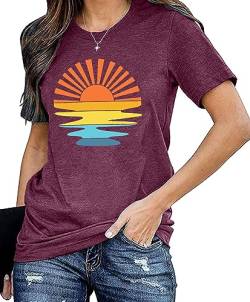 Sunshine Shirt Damen Retro Wander T-Shirt Für Frauen Sommer Vintage Graphic Tees （Lila,XX-Large von tiorhooe