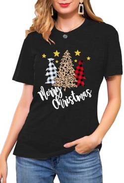Weihnachten T-Shirt Damen Cute Weihnachts Baum Graphic Shirt Frauen Buffalo Plaid T-Tops （Grau,X-Large von tiorhooe