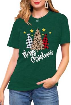 Weihnachten T-Shirt Damen Cute Weihnachts Baum Graphic Shirt Frauen Buffalo Plaid T-Tops （Grün,X-Large von tiorhooe