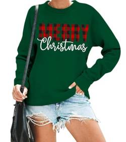 Weihnachtspullover Damen Merry Christmas Sweatershirt Frauen Weihnachten Langarm Shirts (Grün,Mittel) von tiorhooe