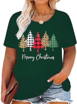 Weihnachtsshirt Damen Große Größen Weihnachtsbaum Graphic Oversize Shirt Frauen Plus Size Tees （Grün2,2XL von tiorhooe