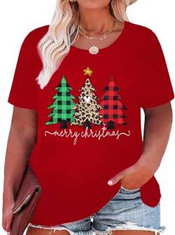 Weihnachtsshirt Damen Große Größen Weihnachtsbaum Graphic Oversize Shirt Frauen Plus Size Tees （Rot,XL von tiorhooe