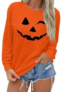 tiorhooe Halloween Pullover Damen Cute Kürbis Graphic Sweatershirt Frauen Halloween Langarm Tops (Orange1, XX-Large) von tiorhooe