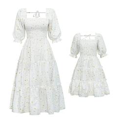 Mutter Tochter Lange Kleid Kleidung Sommer Puffhülle Familie Passenden Kleidung Floral Gedruckt Lange Kleid für Mutter Tochter Mama und Mich Kleidung A Linie Swing Partykleid Strandkleid (S, Farbe 1) von titivate