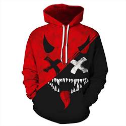 titivate Unisex 3D Basic Hoodie Smiley Kapuzenpullover, Langarm Pullover Kapuzenjacke Sweatshirt mit Tasche, Pullover Sweatshirt für Damen Herren (S, Rot 2) von titivate